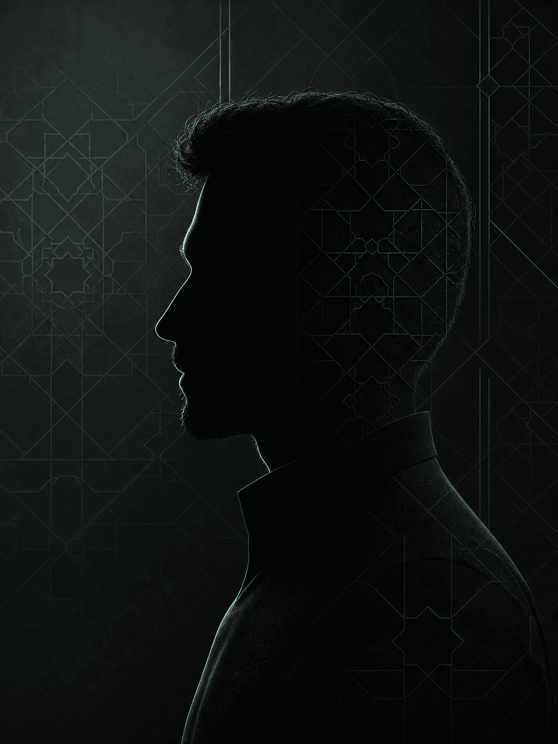 Abstract side-profile silhouette with geometric tessellation